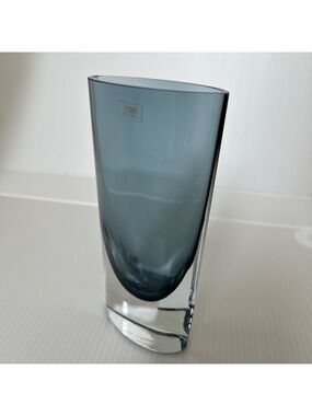 KROSNO Poland Art Glass Small Oval Smoky Blue  Vase Modern Minimalist Decor